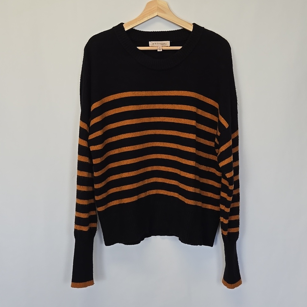 Philosophy Orange and Black Striped Sweater - Size Large